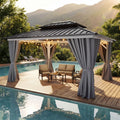 12' X 10' Aluminum Hardtop Gazebo – Double Roof Design with Weather-Resistant Canopy, Gray Curtains