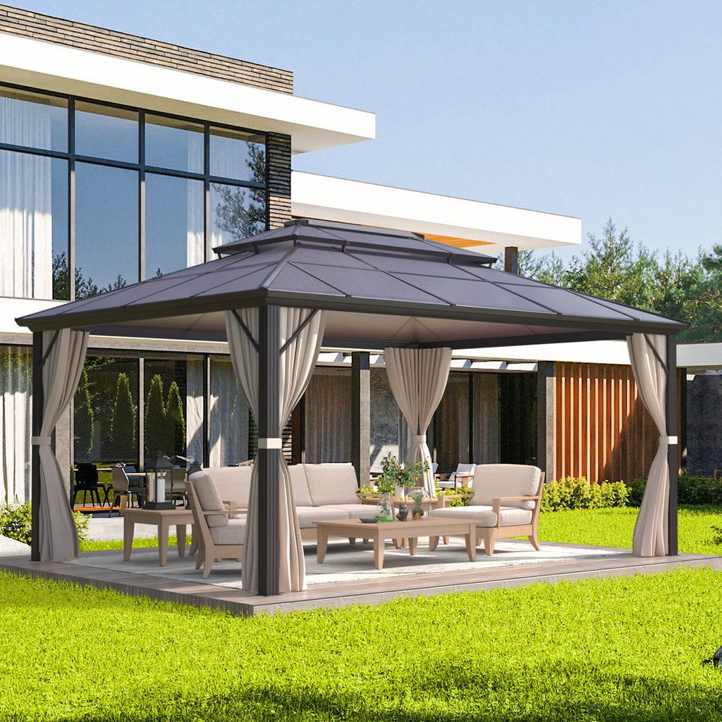 12 X 16ft Outdoor Gazebo With Polycarbonate Double Hardtop Roof