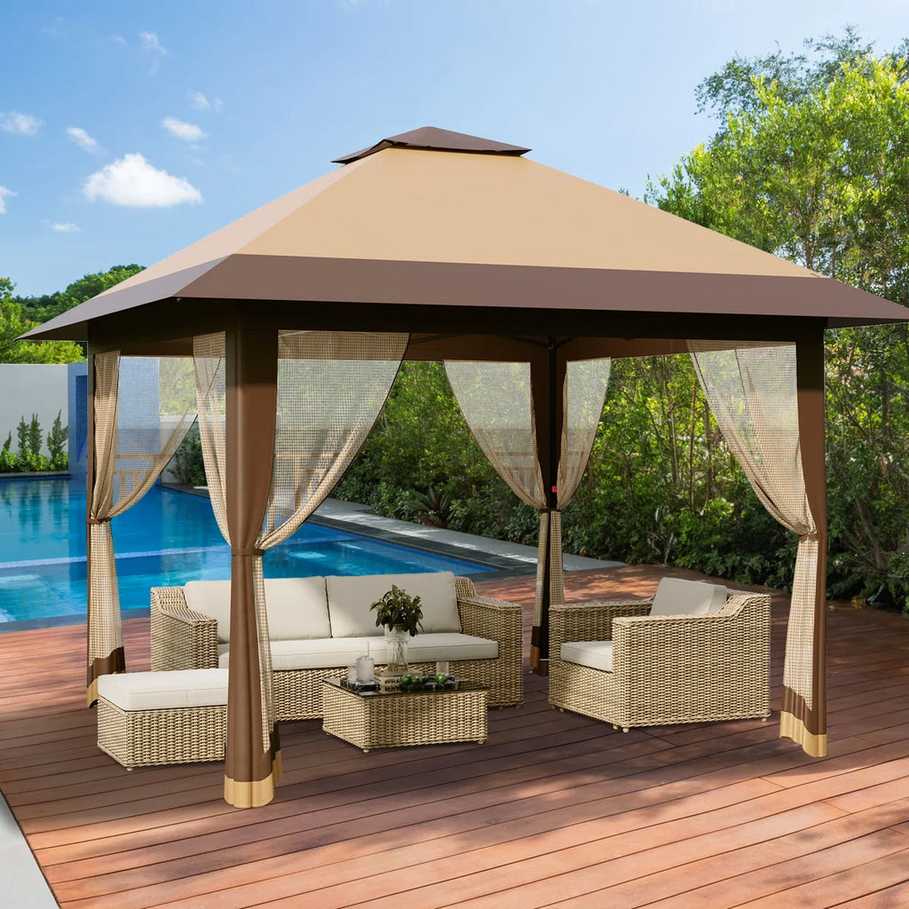 13x13 Pop-Up Gazebo with Double Roof and Mosquito Netting – Waterproof UV-Resistant Patio Canopy Tent