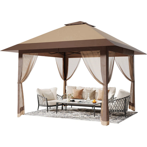 13x13 Pop-Up Gazebo with Double Roof and Mosquito Netting – Waterproof UV-Resistant Patio Canopy Tent