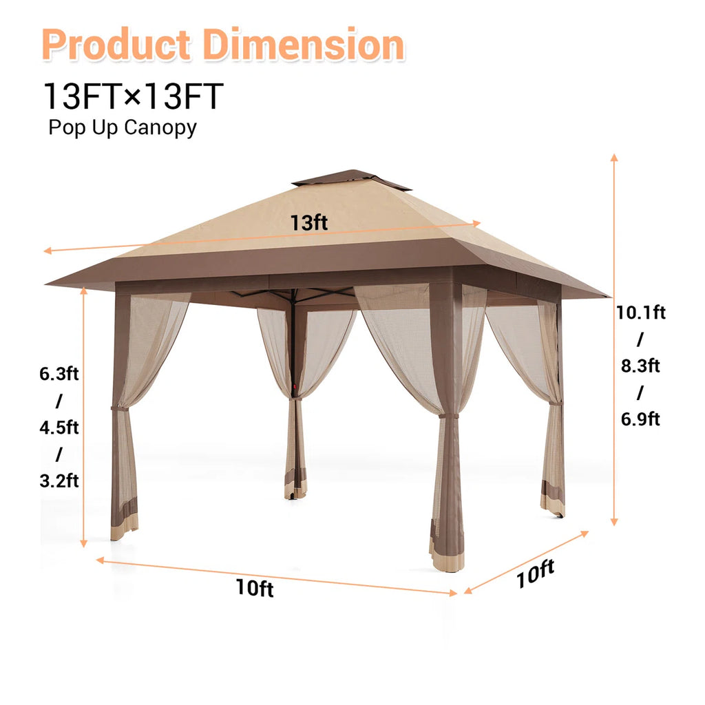13x13 Pop-Up Gazebo with Double Roof and Mosquito Netting – Waterproof UV-Resistant Patio Canopy Tent