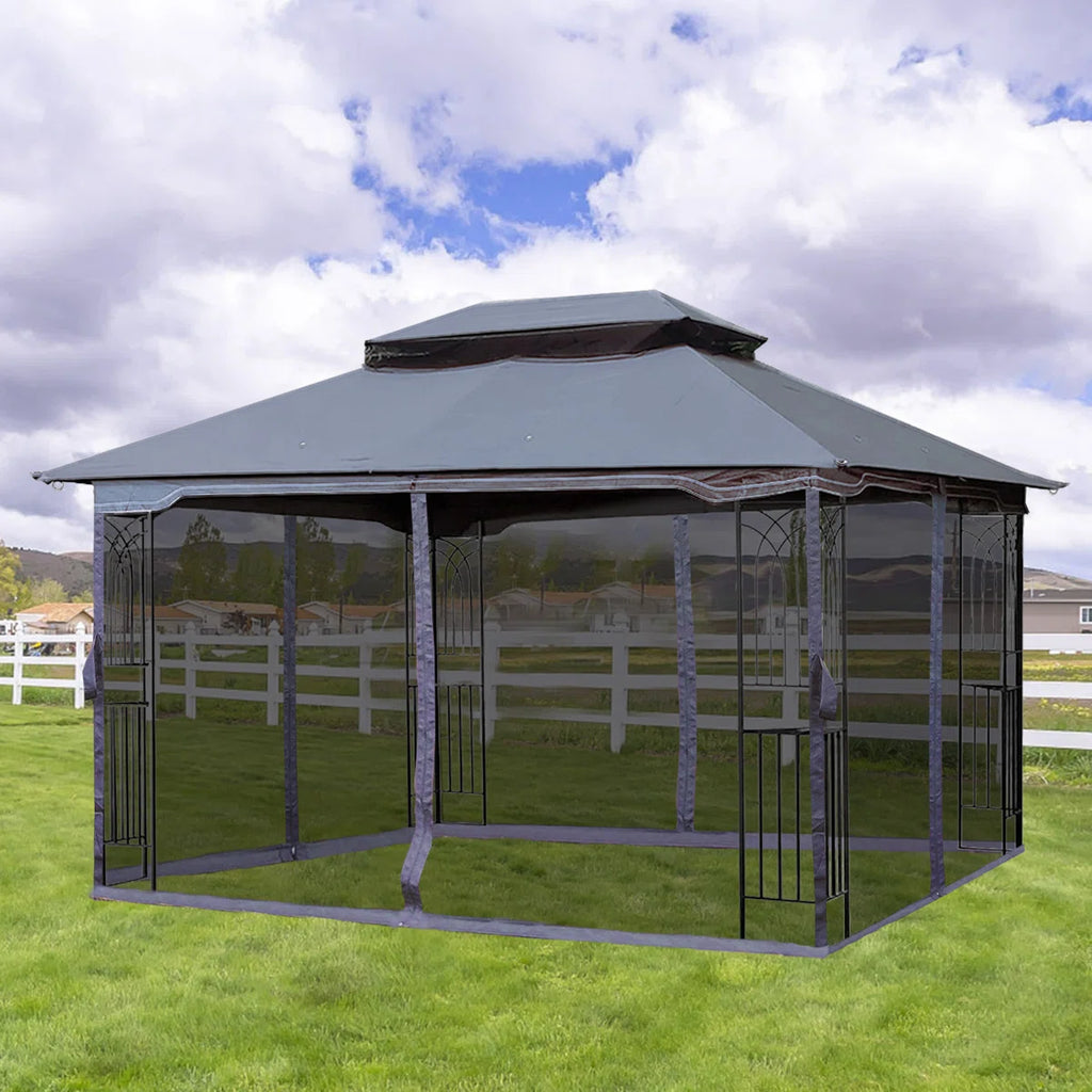 Outdoor Gazebo For Patio, Metal Frame Canopy With Double Roofs