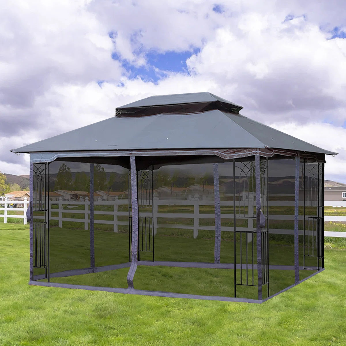 Outdoor Gazebo For Patio, Metal Frame Canopy With Double Roofs