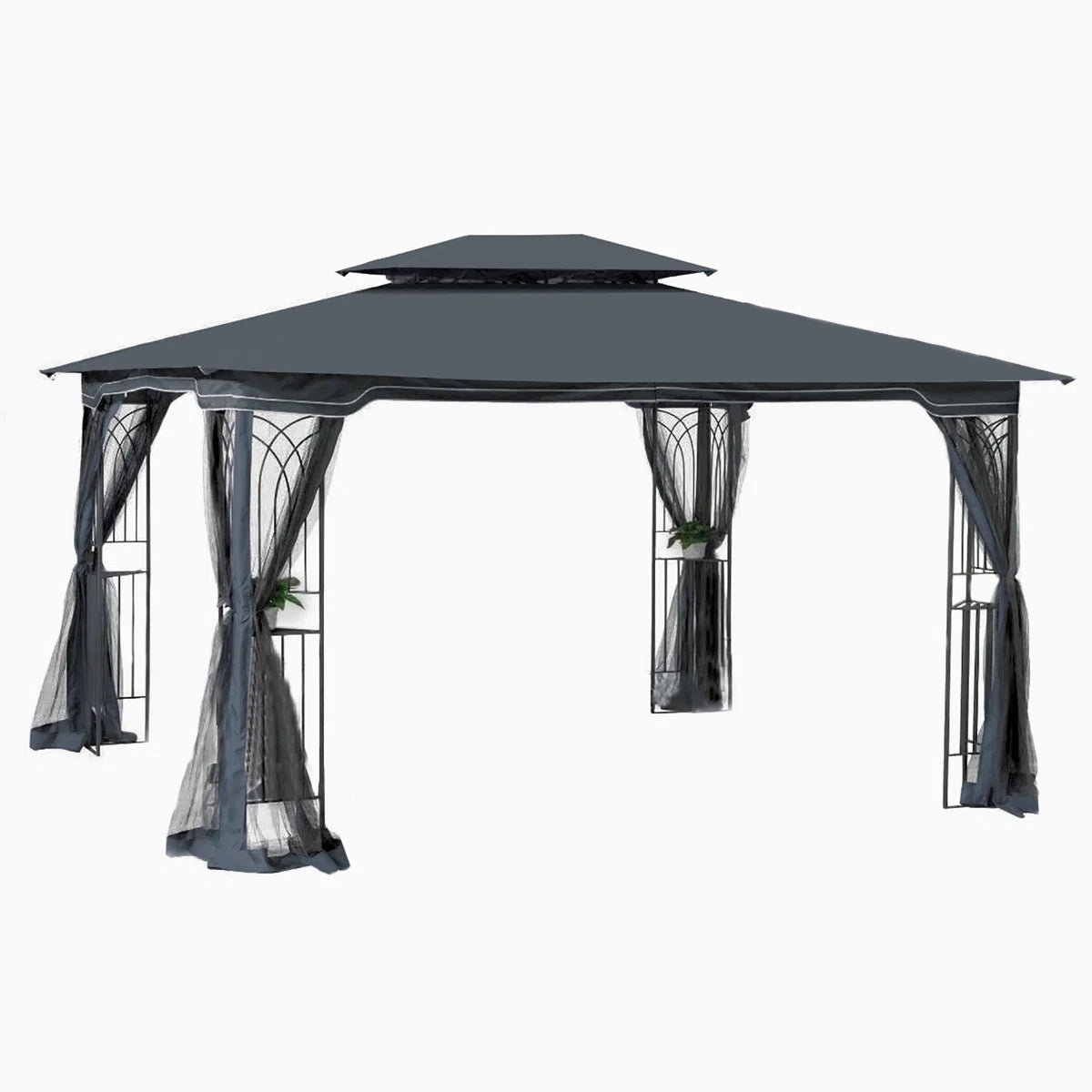 Outdoor Gazebo For Patio, Metal Frame Canopy With Double Roofs